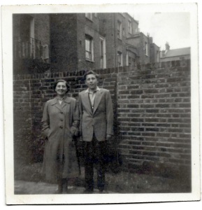 Brian with his mother, Edith, looking northeast towards No 9 Maxilla Gardens